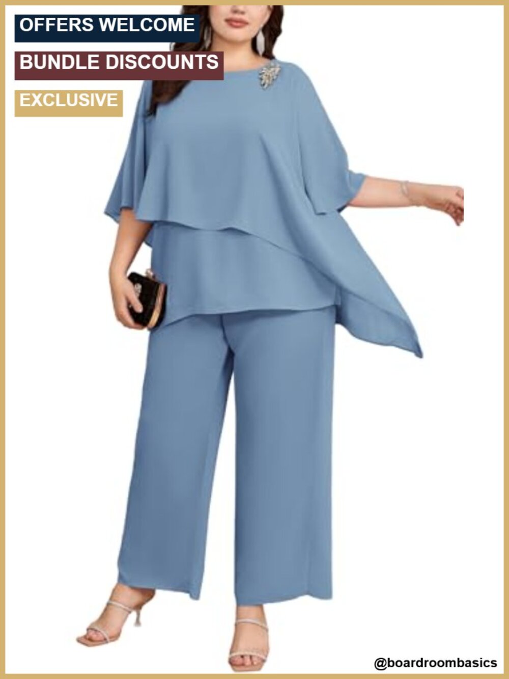 Plus Size Mother of Bride Pant Suit 2 Piece Chiffon Set Ruffle Layers Wedding